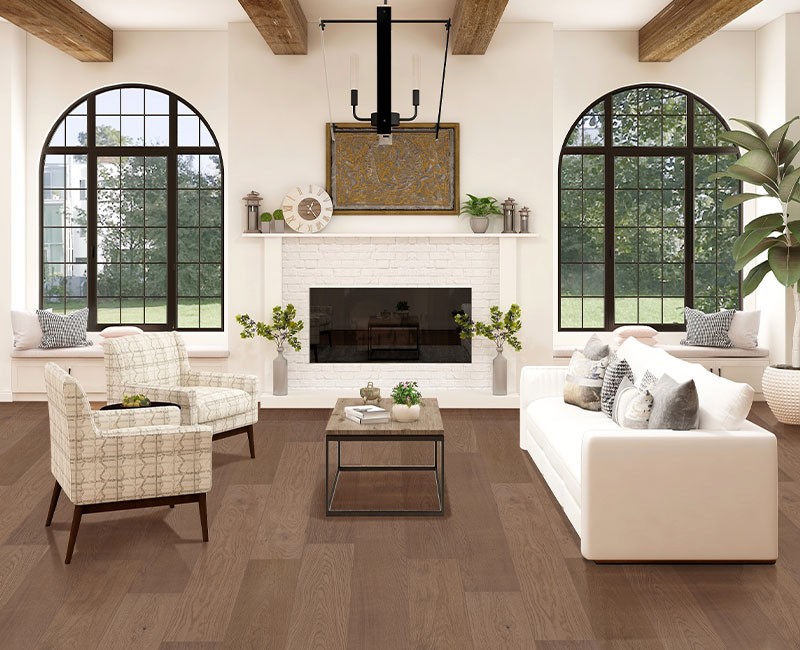 rustic hardwood flooring in living room